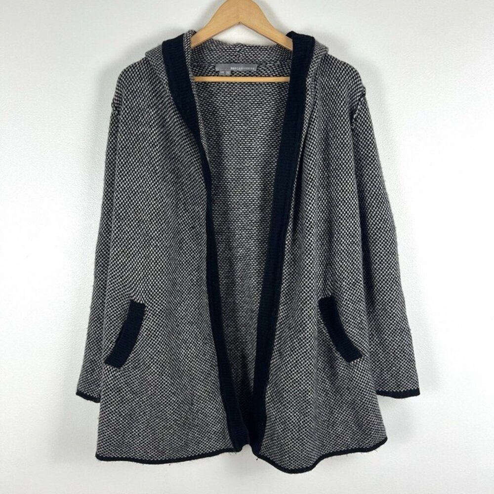 360 Cashmere Open Front Cardigan XS Black Hooded Wool Cashmere Quiet Luxury Cosy
